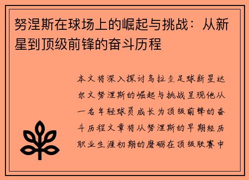 努涅斯在球场上的崛起与挑战：从新星到顶级前锋的奋斗历程