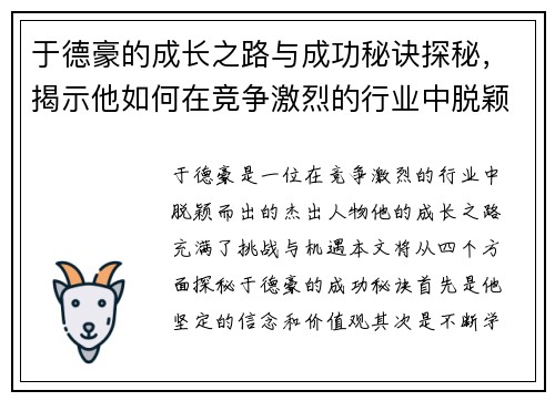 于德豪的成长之路与成功秘诀探秘，揭示他如何在竞争激烈的行业中脱颖而出